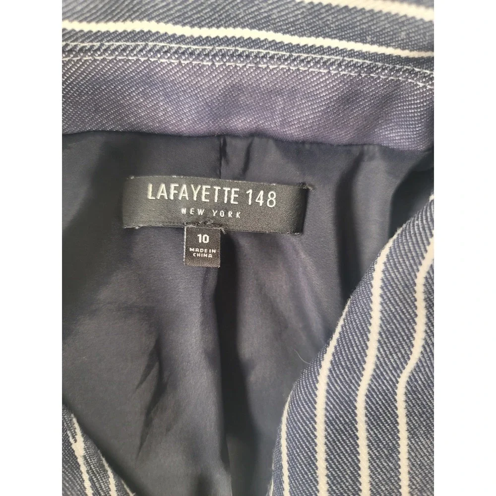Lafayette 148 New York Striped Moto Jacket Size‎ 10 Asym Zip Raw Hem